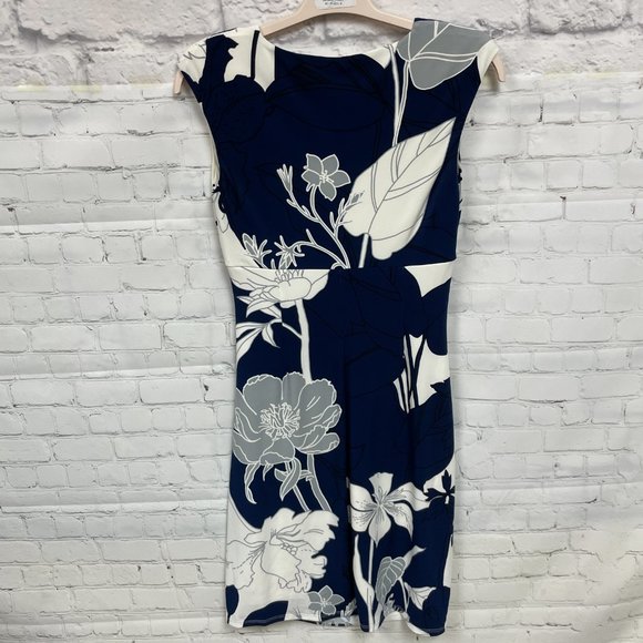 RALPH LAUREN Surplice V-Neck Cap Sleeve Pleated Waist Floral Print Dress - Picture 2 of 7